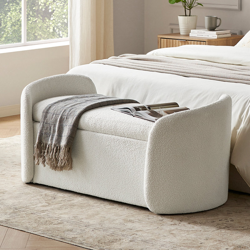 Jayren Upholstered Storage Bench, White Boucle
