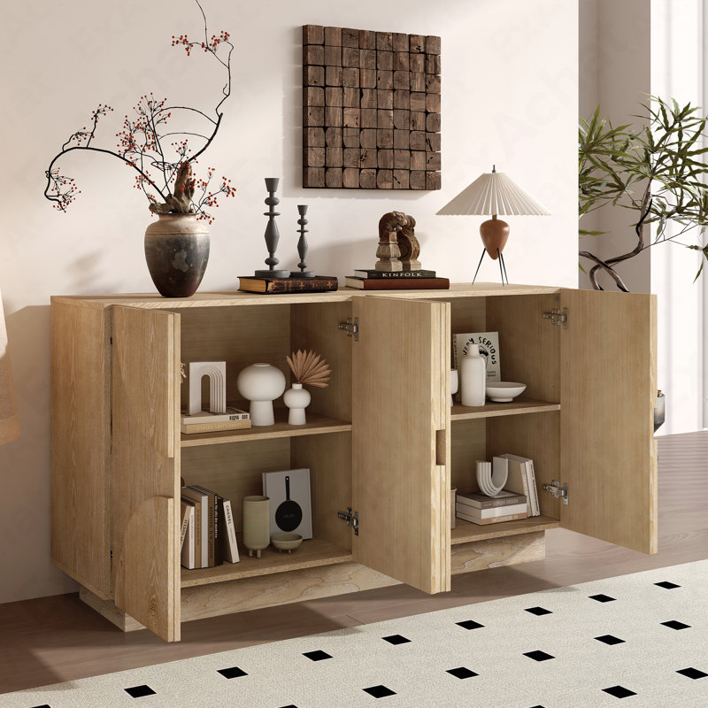 Hargett 4-Door Sideboard with Textured Semi-Circle Fronts & Adjustable Shelves, Brown/Beige