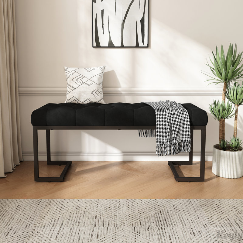 Upholstered Button Tufted Bench, Black
