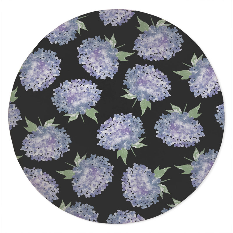 Hydrangea Love Decorative Outdoor Rug, Charcoal, Round 5'