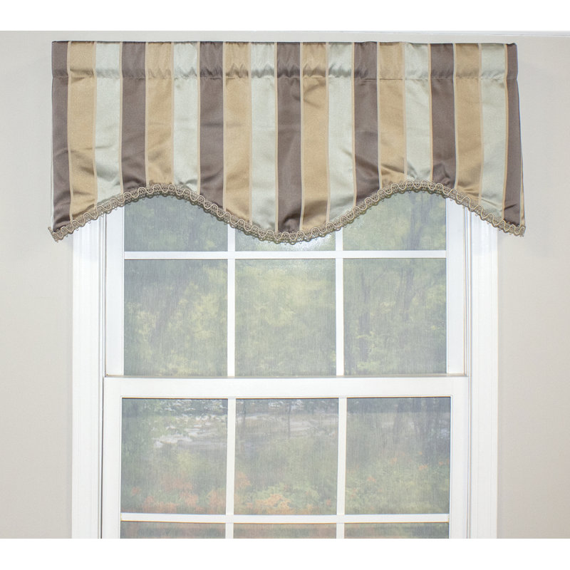 Cotton Blend Striped Scalloped Window Valance, Robin's Egg