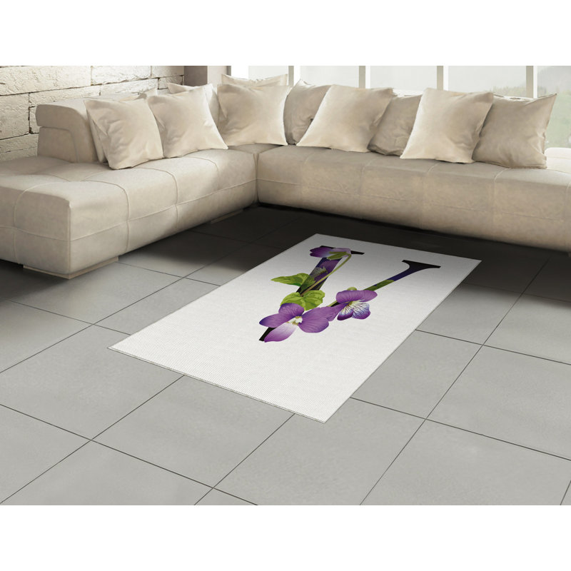 Letter V High Density Long Fiber Poly Threads Decorative Area Rug Carpet, Rectangle 4' x 5'8"
