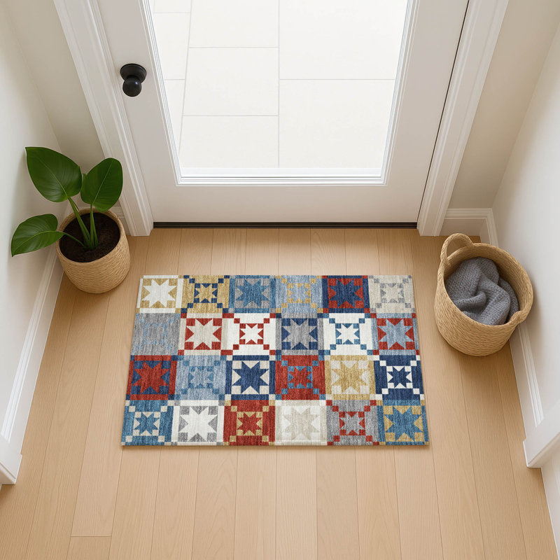 Machine Washable Indoor/Outdoor Chantille ACN2538 Patchwork Rug, Rectangle 1'8" x 2'6", Red