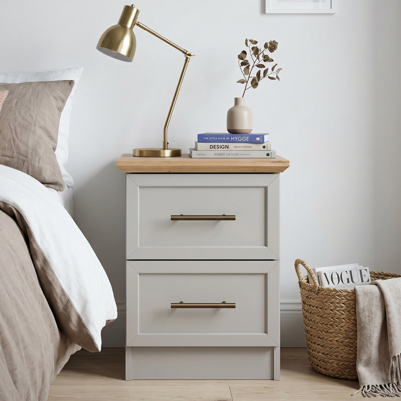 August Grove 2 Drawer Bedside Table, Grey