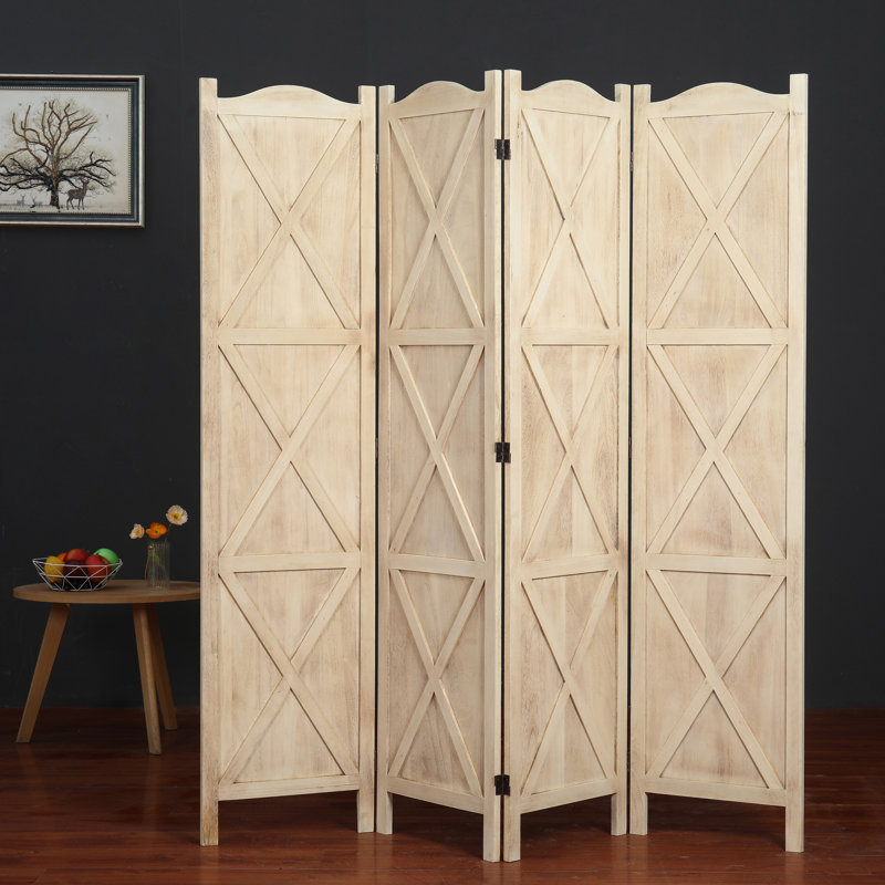 Cloison pliante 4 panneaux l 68 po x H 70 po Venilale, Naturel, L 68 po x H 70 po