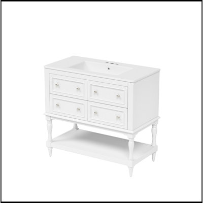 36" Bathroom Vanity Cabinet With Sink Combo Set, Undermount Ceramic Sink, Free Standing Vanity Set With 4 Drawers, Solid Wood Frame Bathroom Cabinet