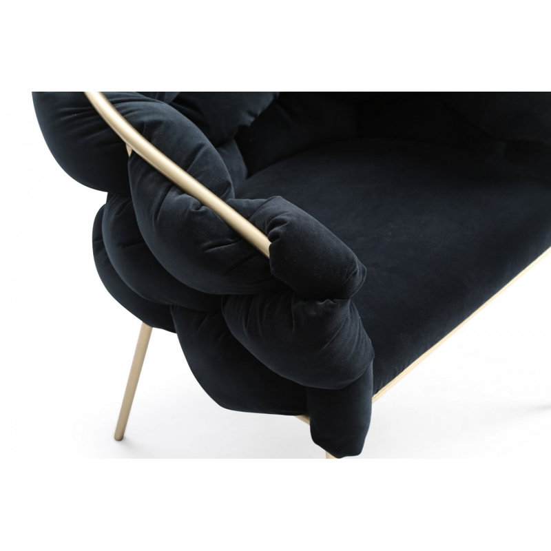 Chaise de salle à manger rembourrée en tissu noir et laiton, Tissu noir, Doré