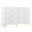 Commode blanche moderne à 6 tiroirs avec poignées en aluminium doré et pieds triangulaires - Commode de chambre à coucher