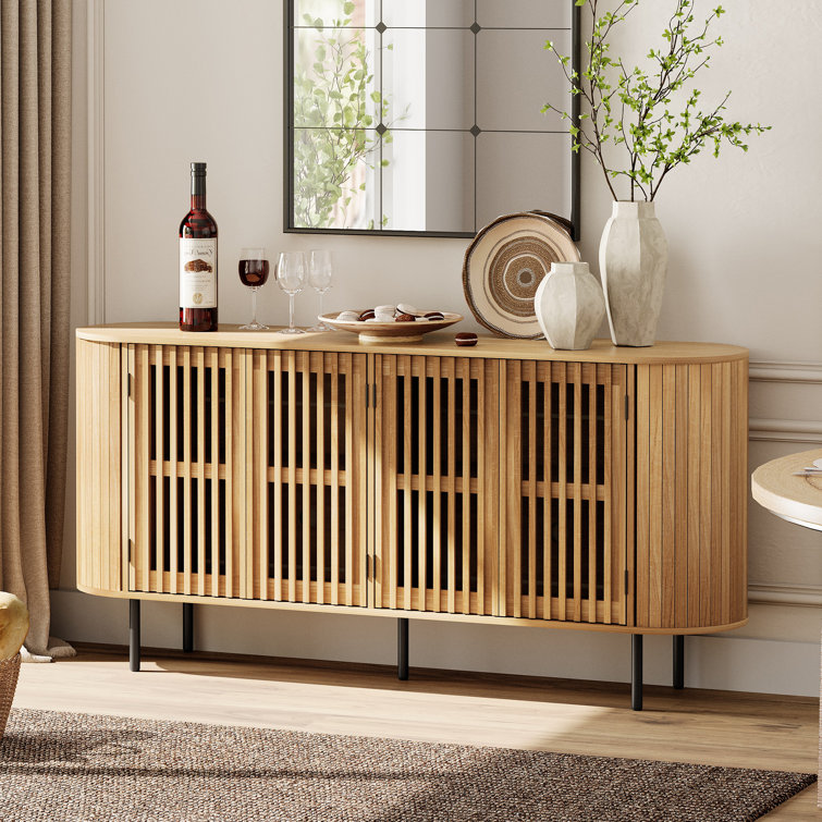 Mid-Century Modern Wooden Sideboard with Slatted Design, Perfect for Living Room, Bedroom, and Hallway
