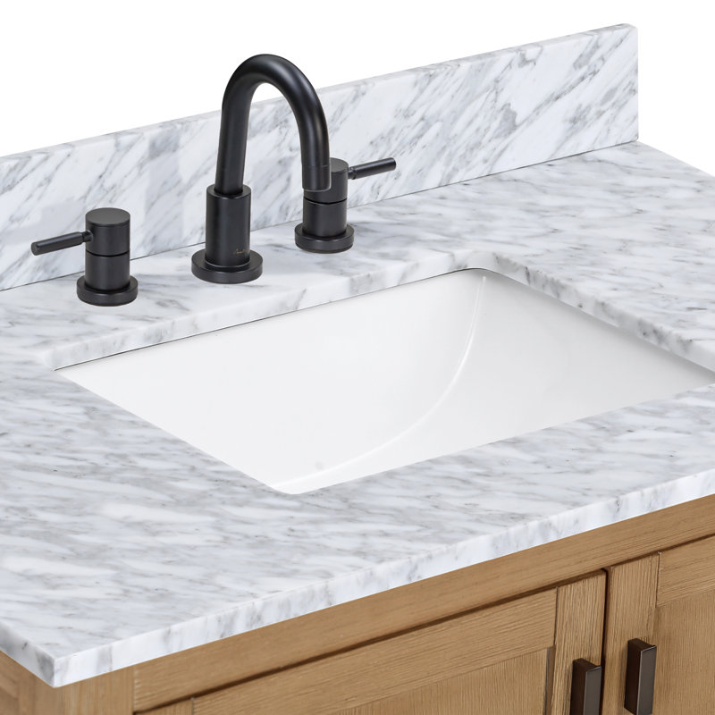 Modero 36" Single Bathroom Vanity with Top, Carrera White Marble, Brushed Oak, Black