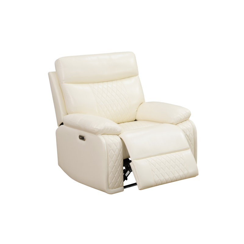 Sterling White Vegan Leather  Reclining  Chair With Cup-Holders And LED Lights