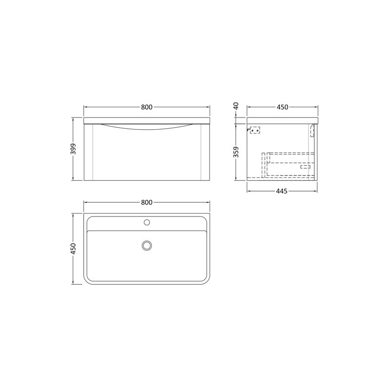 Lunar 800mm Single Bathroom Vanity with Integrated Polymarble Basin, Soft Black