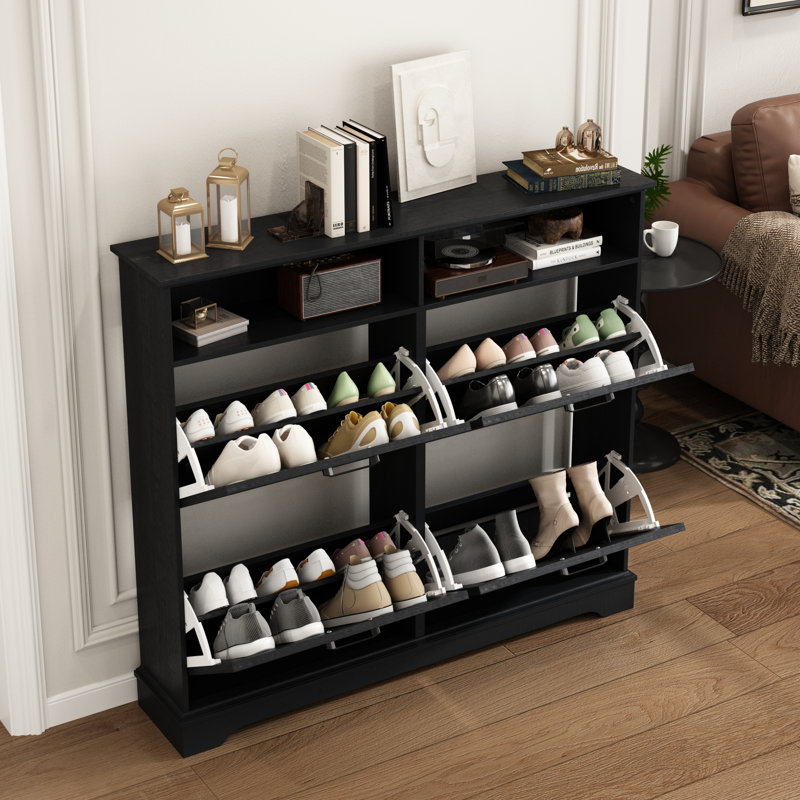 Armoire de rangement pour chaussures 24 paires avec 4 tiroirs rabattables, Noir