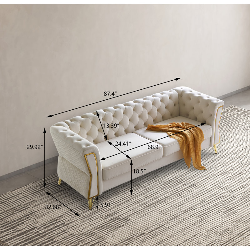 Canapé Chesterfield Glennice, Velours beige