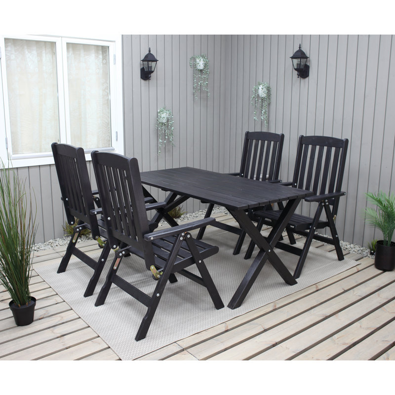 Hannahs 4 - Person Wood Patio Dining Set with Rectangular Table, Black