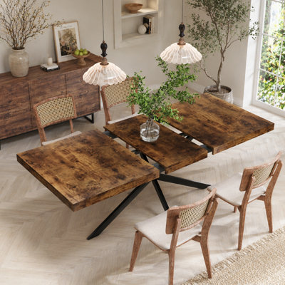 55.11"-70.86"Retro Rectangular Stretch Dining Table With Storage Box For Dining Rooms, Kitchens, And Living Rooms