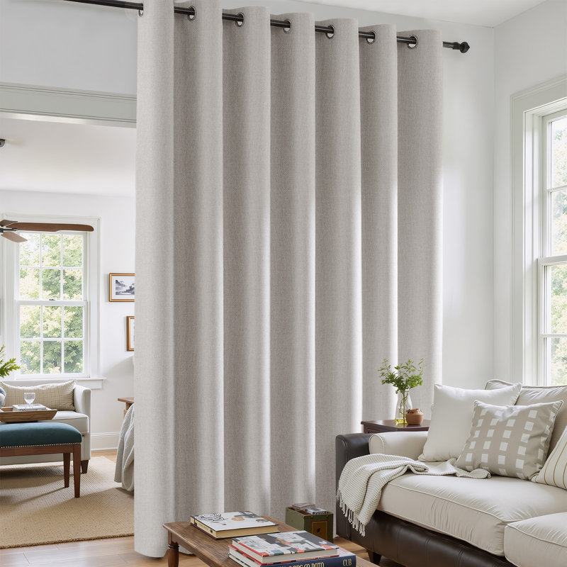 Grommet Room Darkening Linen Textured Curtain, Ivory, 100" W x 84" L