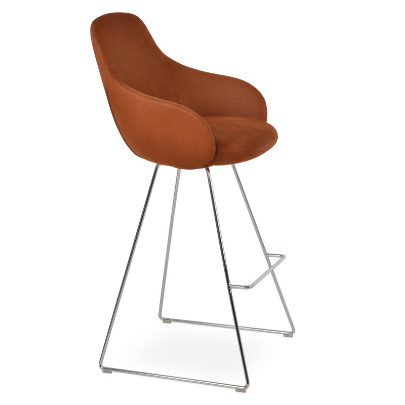 Tabouret de bar et de bar Gazel, Tabouret de comptoir (siège d'une hauteur de 25,5, Chrome chrome, Gris clair