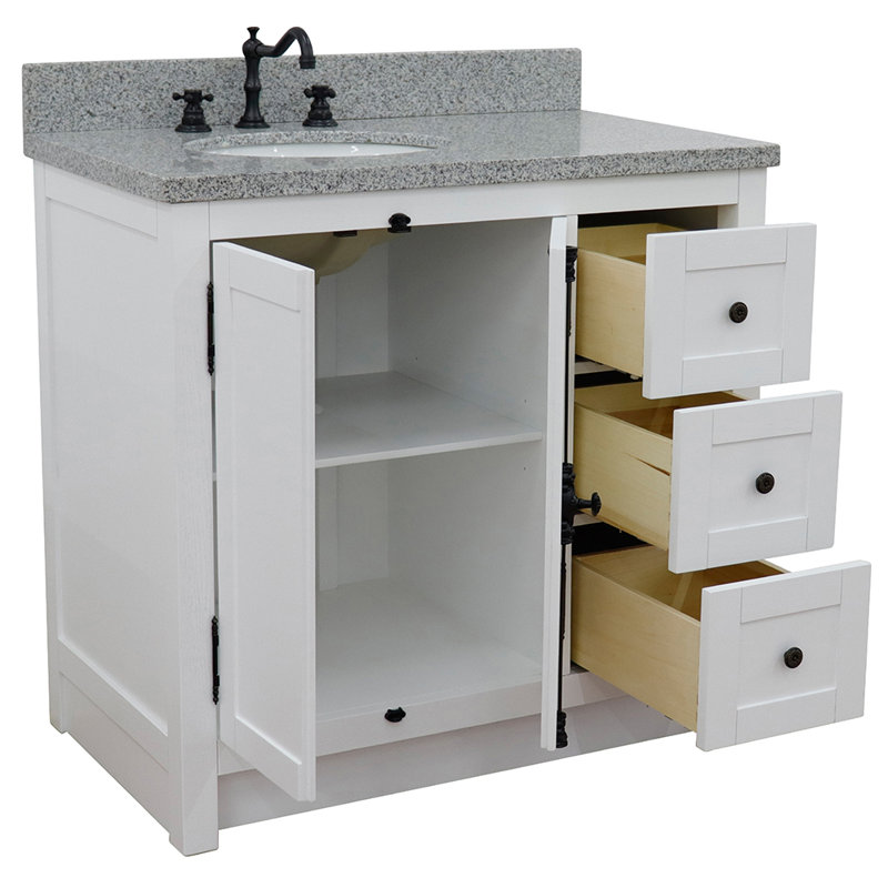 Glacier Ash Single Vanity with Gray Granite Top and Oval Sink
