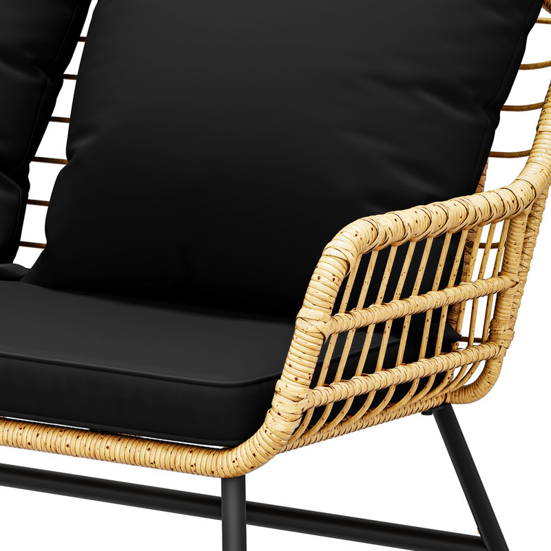 Ensemble de meubles de patio en rotin 4 pièces - Ensemble de causeuse et canapé d'extérieur noir Bayou Breeze