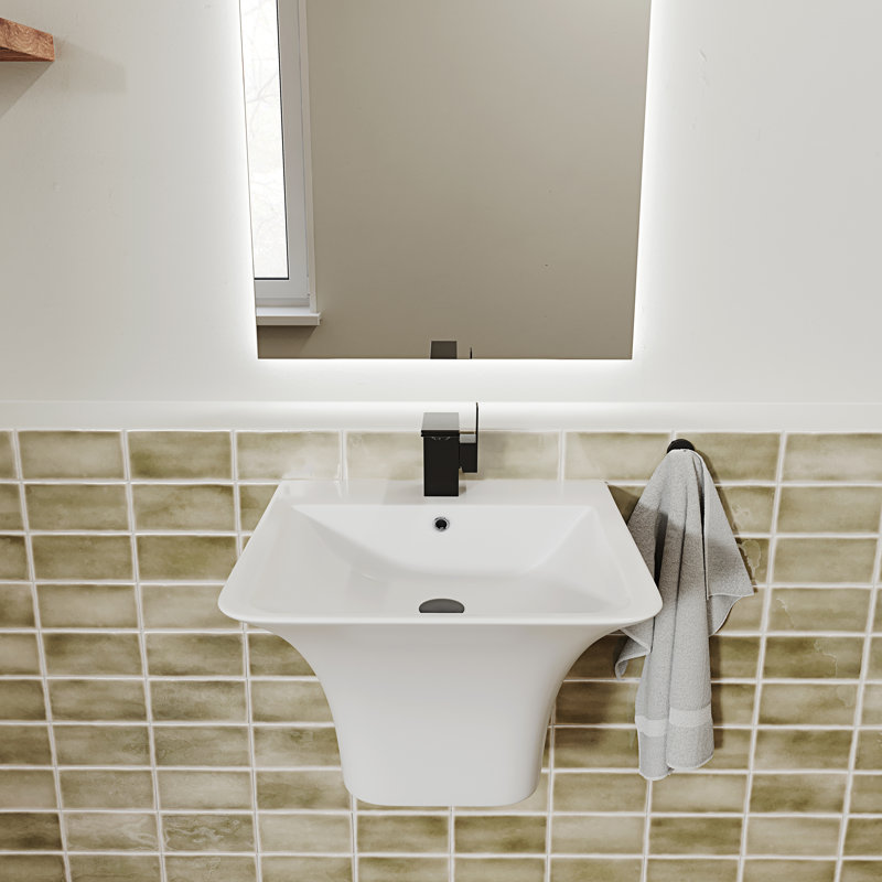 Lavabo de salle de bain mural rectangulaire en céramique avec trop-plein Carre