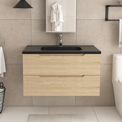 Meuble-lavabo mural à panneau de particules 36 po avec lavabo en quartz