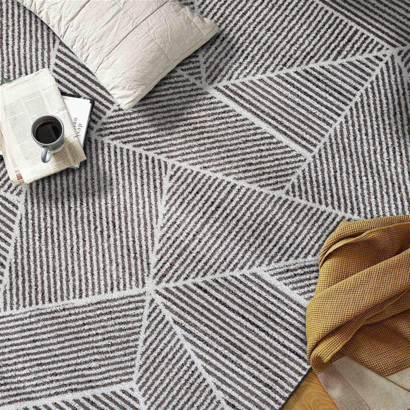 Rambo Contemporary Geometric Stripe Area Rug Brown/Ivory, Runner 2' x 7'