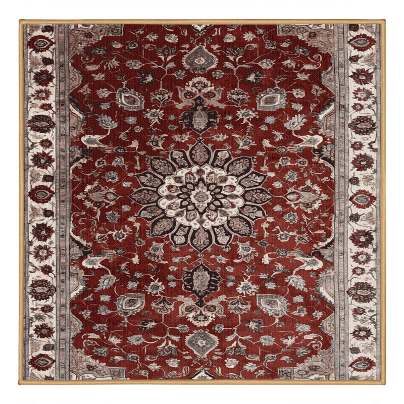 Machine Washable Persian Brown Area Rug, Square 6' x 6'