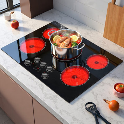 Surface de cuisson électrique Karinear de 30 po, plaque de cuisson intégrée à 5 brûleurs, puissance élevée de 8 500 W, 9 niveaux de puissance, minuterie, verrouillage enfant, pause, surface de cuisson avec bouton et commande tactile, 240 V