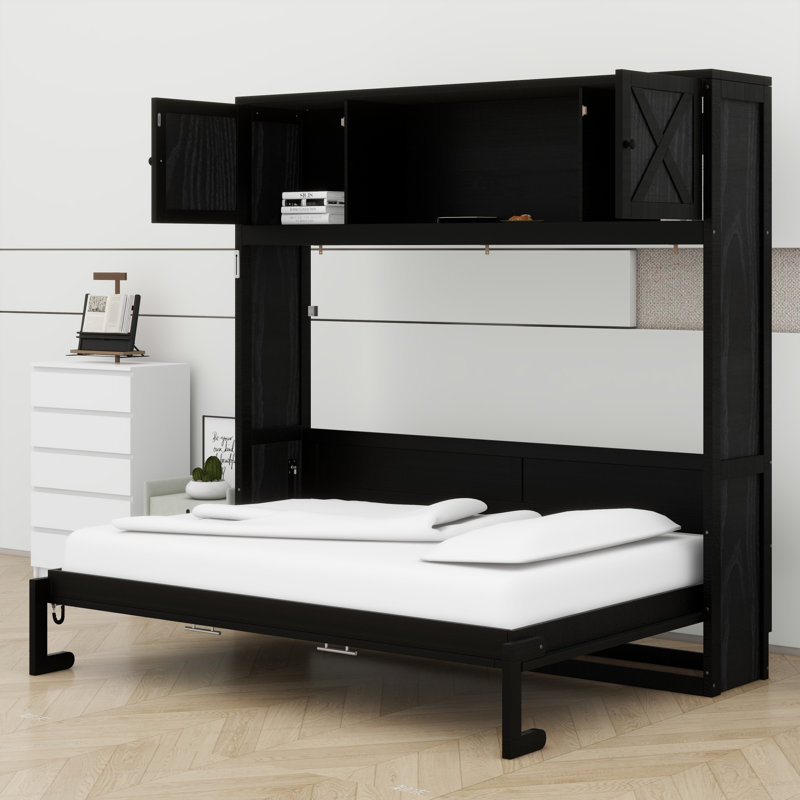 Lit escamotable multiusage avec armoires de rangement, Noir
