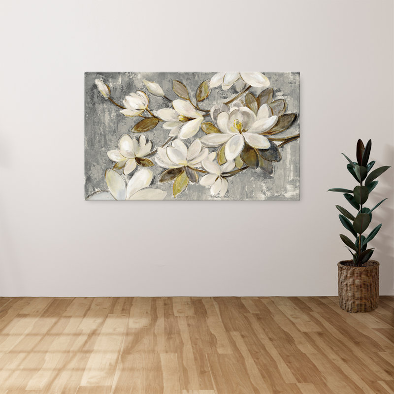 "Magnolia Simplicity Neutral Gray" par Silvia Vassileva, reproduction sur toile, H 36 po x l 60 po