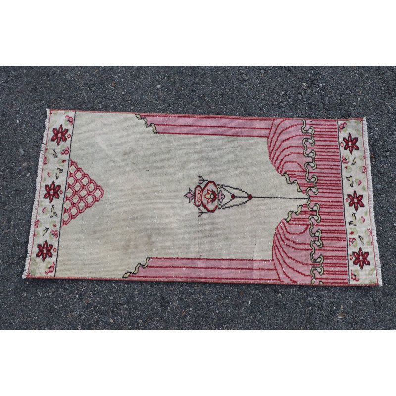Small Pink Wool Rug Ideal for Kitchen Decor and Bath Accents Inspired by Turkish Antique Vintage Style in Organic Material Perfect for Bedroom