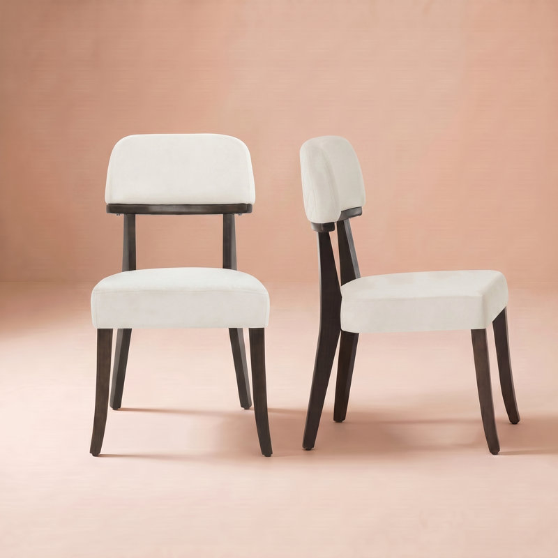 Ensemble de 2 chaises d'appoint Mid-Century rembourrées en bois massif, Blanc