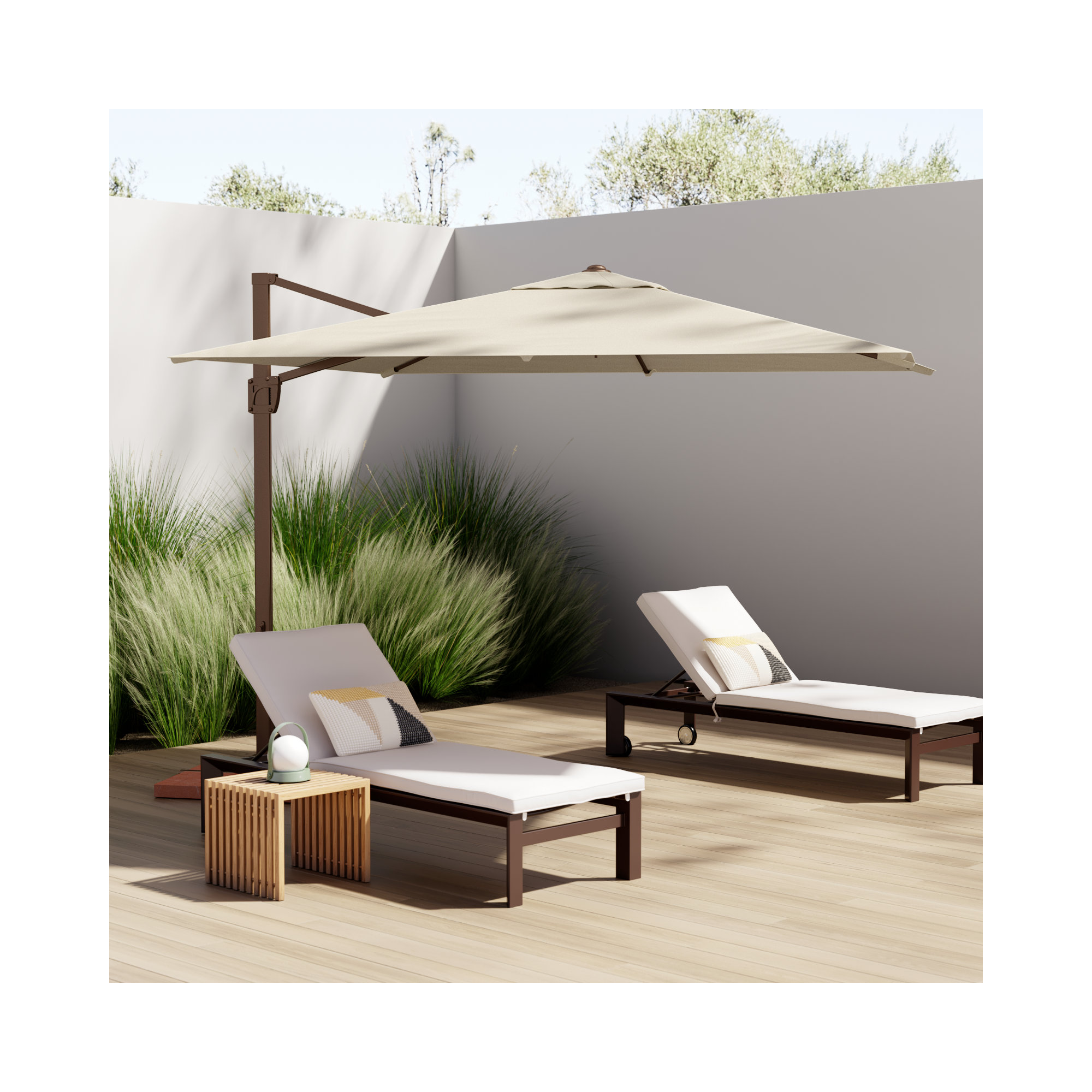 Darel 120'' Cantilever Outdoor Umbrella, Antique Beige Sunbrella® Canvas, Bronze