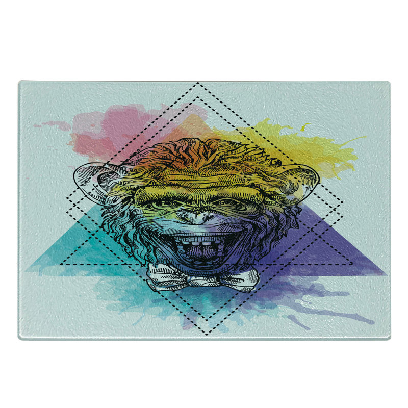 Ambesonne Monkey Tempered Glass Cutting Board Funny Geometric Multicolor