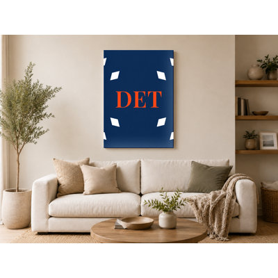 Detroit Baseball City Colors Luxury Diamond Monogram — White Navy Blue Orange — Canvas Wall Art