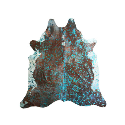 Tapis brun / bleu en cuir de vache fait à la main