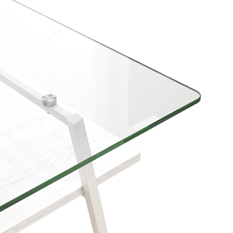 Table basse moderne avec plateau en verre trempé transparent et support de pieds en métal pour une configuration de base rectangulaire élégante et robuste