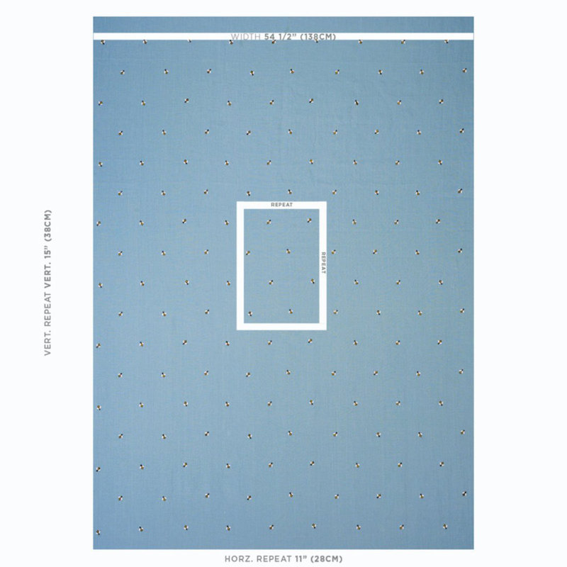 Honey Bee Embroidery Fabric, Blue/ Pale Blue/ White