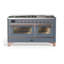 ILVE UM15FDNS3BGG Majestic II 60 inch Dual Fuel Range with 9 Burners, Griddle (Natural Gas, Triple Glass Door, Blue Grey, Brass)-1199178753-1199178804