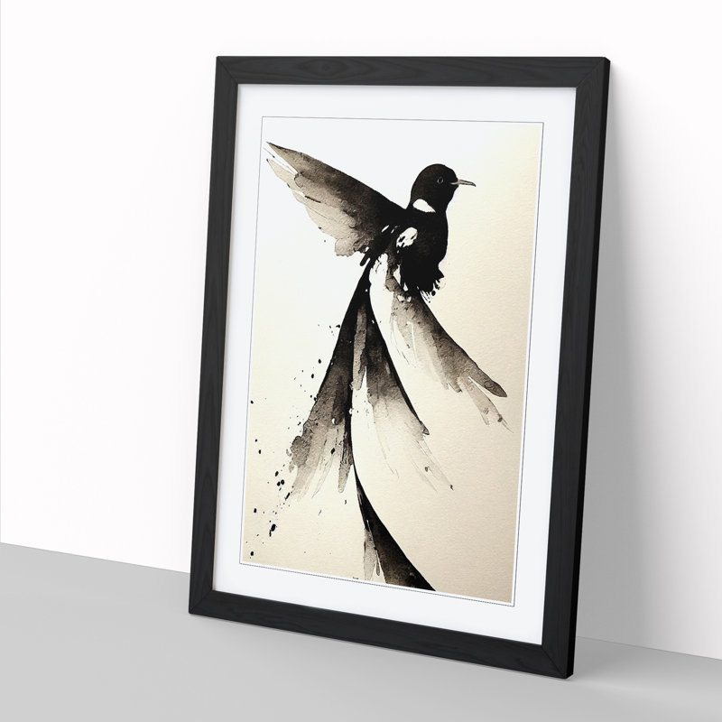 Swallow Ink Wash - Single Picture Frame Print, Black, 64cm H x 46cm W x 2cm D