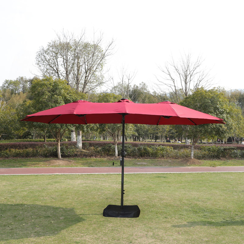 Grand parasol rectangulaire double 15 x 9 pi pour l'extérieur avec lumière et base - rouge, Rouge