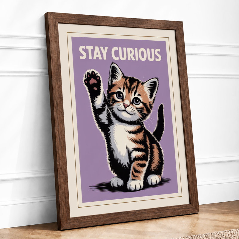 Stay Curious Modern - Framed Print, A2 - 59.4 x 42.0 cm, Walnut