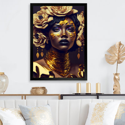 Art floral doré et noir pour femme, salon femme afro-américaine pour le salon