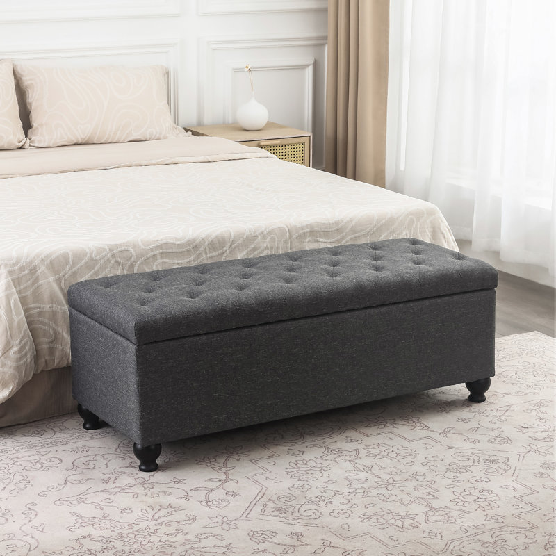 46 Inches Upholstered Tufted Storage Ottoman Bench, Dark Gray