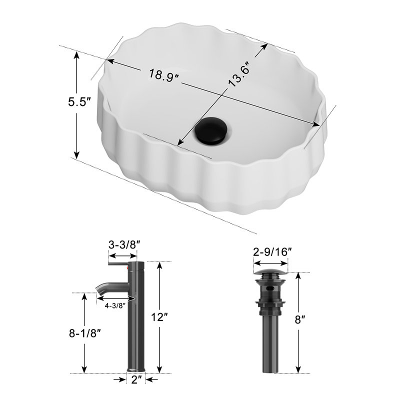 Lavabo de salle de bain en céramique 18,9 "