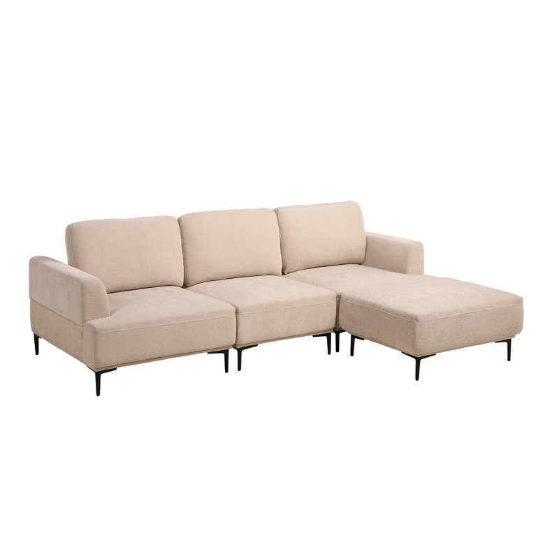 Upholstery Sofa With 1Pc Stool, Beige, 3, 33" H x 100" W x 71" D