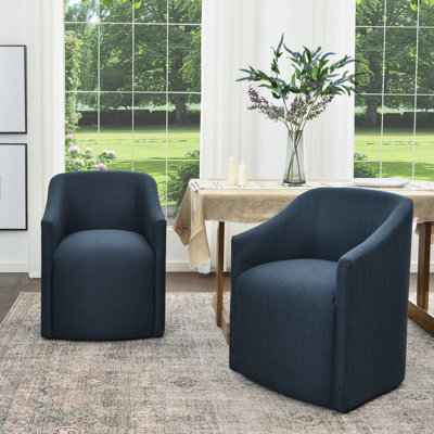  Fauteuil de salle à manger rembourré de 25 po de large avec roulettes interchangeables et pieds fixes (ensemble de 2)