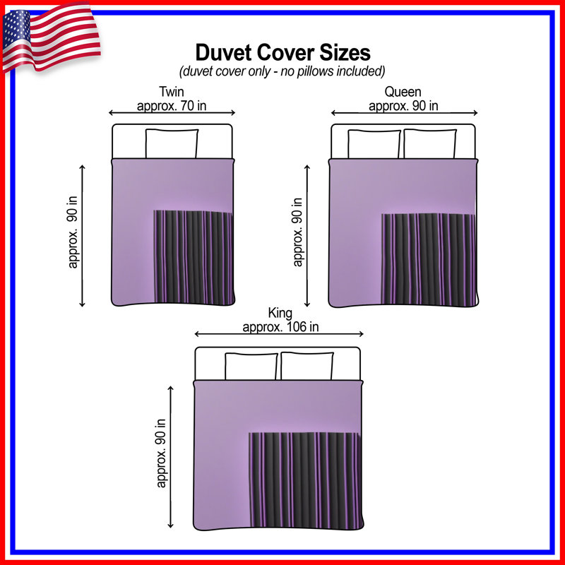 Black Purple Striped Rectangular Duvet Covers, Queen