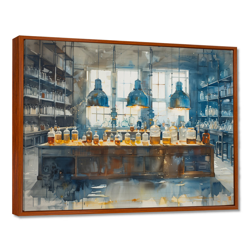 Salon d'art mural bleu et jaune, H 12 po x l 20 po x P 1 po, Cadre flottant brun